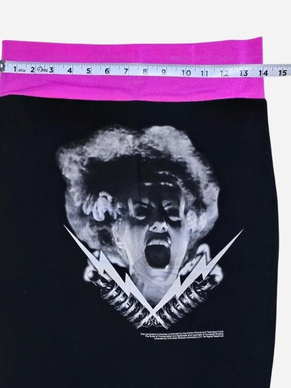 VINTAGE Bride of Frankenstein Midi Skirt w/Cream Lace Trim & Pink Waistband - Picture 4 of 9